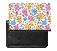 XJLAPWS Passport Cover Case Cute Pink Octopus Pattern Pu Leather Passport Holder Cover with Card Slot