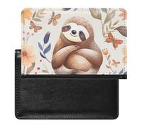 XJLAPWS Passport Cover Case Cute Sloth Butterflies Flowers Pu Leather Passport Holder Cover with Card Slot
