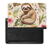 XJLAPWS Passport Cover Case Cute Sloth Butterflies Flowers Pu Leather Passport Holder Cover with Card Slot