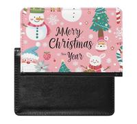 XJLAPWS Passport Cover Case Cute Snowman Merry Christmas Pink Pu Leather Passport Holder Cover with Card Slot