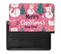 XJLAPWS Passport Cover Case Cute Snowman Merry Christmas Pink Pu Leather Passport Holder Cover with Card Slot