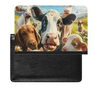 XJLAPWS Passport Cover Case Farm Animals Pig Cow Cat Cute Pu Leather Passport Holder Cover with Card Slot
