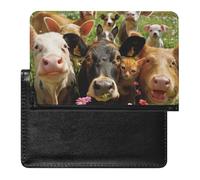 XJLAPWS Passport Cover Case Farm Animals Pig Cow Cat Cute Pu Leather Passport Holder Cover with Card Slot