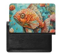 XJLAPWS Passport Cover Case Fish Colorful Roses Blossom Flowers Pu Leather Passport Holder Cover with Card Slot