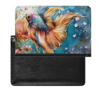 XJLAPWS Passport Cover Case Fish Colorful Roses Blossom Flowers Pu Leather Passport Holder Cover with Card Slot