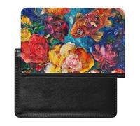 XJLAPWS Passport Cover Case Fish Colorful Roses Blossom Flowers Pu Leather Passport Holder Cover with Card Slot