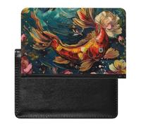 XJLAPWS Passport Cover Case Fish Colorful Roses Blossom Flowers Pu Leather Passport Holder Cover with Card Slot