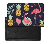 XJLAPWS Passport Cover Case Flamingo and Pineapple Heart Leaves Pattern Pu Leather Passport Holder Cover with Card Slot