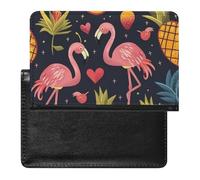 XJLAPWS Passport Cover Case Flamingo and Pineapple Heart Leaves Pattern Pu Leather Passport Holder Cover with Card Slot