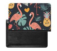 XJLAPWS Passport Cover Case Flamingo and Pineapple Heart Leaves Pattern Pu Leather Passport Holder Cover with Card Slot