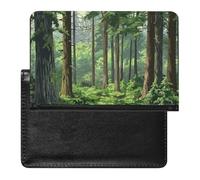 XJLAPWS Passport Cover Case Green Spruce Trees Pu Leather Passport Holder Cover with Card Slot