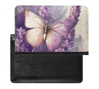 XJLAPWS Passport Cover Case Lavender Butterfly Flowers Purple Floral Pu Leather Passport Holder Cover with Card Slot