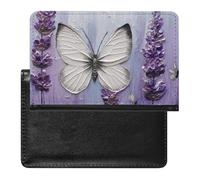 XJLAPWS Passport Cover Case Lavender Butterfly Flowers Purple Floral Pu Leather Passport Holder Cover with Card Slot
