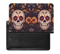 XJLAPWS Passport Cover Case Mexican Pattern Day of Dead with Sugar Skull Pu Leather Passport Holder Cover with Card Slot