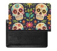 XJLAPWS Passport Cover Case Mexican Pattern Day of Dead with Sugar Skull Pu Leather Passport Holder Cover with Card Slot