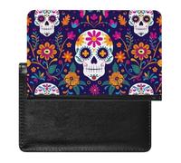 XJLAPWS Passport Cover Case Mexican Pattern Day of Dead with Sugar Skull Pu Leather Passport Holder Cover with Card Slot