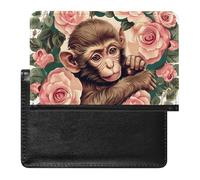 XJLAPWS Passport Cover Case Monkey Roses Blossom Flowers Pu Leather Passport Holder Cover with Card Slot