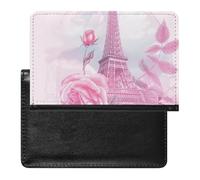 XJLAPWS Passport Cover Case Paris Eiffel Tower Rose Flower Pink Pu Leather Passport Holder Cover with Card Slot