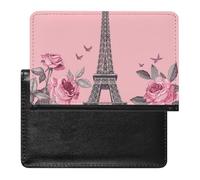 XJLAPWS Passport Cover Case Paris Eiffel Tower Rose Flower Pink Pu Leather Passport Holder Cover with Card Slot