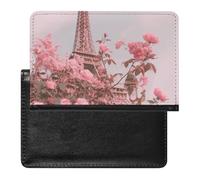 XJLAPWS Passport Cover Case Paris Eiffel Tower Rose Flower Pink Pu Leather Passport Holder Cover with Card Slot