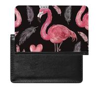 XJLAPWS Passport Cover Case Pink Flamingos Heart Pattern Pu Leather Passport Holder Cover with Card Slot