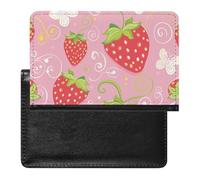 XJLAPWS Passport Cover Case Pink Strawberry Flowers and Butterfly Pu Leather Passport Holder Cover with Card Slot
