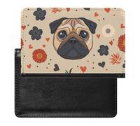 XJLAPWS Passport Cover Case Pug Dog and Flowers Pu Leather Passport Holder Cover with Card Slot