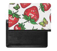 XJLAPWS Passport Cover Case Red Strawberry Butterfly Patterns Pu Leather Passport Holder Cover with Card Slot