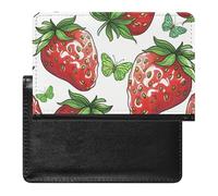 XJLAPWS Passport Cover Case Red Strawberry Butterfly Patterns Pu Leather Passport Holder Cover with Card Slot