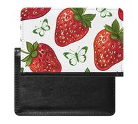 XJLAPWS Passport Cover Case Red Strawberry Butterfly Patterns Pu Leather Passport Holder Cover with Card Slot