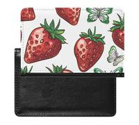 XJLAPWS Passport Cover Case Red Strawberry Butterfly Patterns Pu Leather Passport Holder Cover with Card Slot