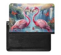 XJLAPWS Passport Cover Case Tropical Pink Flamingos Waterfall Butterfly Pu Leather Passport Holder Cover with Card Slot
