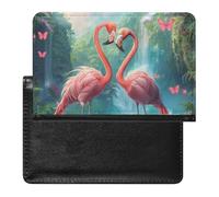 XJLAPWS Passport Cover Case Tropical Pink Flamingos Waterfall Butterfly Pu Leather Passport Holder Cover with Card Slot