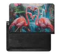 XJLAPWS Passport Cover Case Tropical Pink Flamingos Waterfall Butterfly Pu Leather Passport Holder Cover with Card Slot