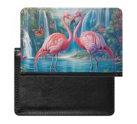 XJLAPWS Passport Cover Case Tropical Pink Flamingos Waterfall Butterfly Pu Leather Passport Holder Cover with Card Slot