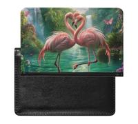 XJLAPWS Passport Cover Case Tropical Pink Flamingos Waterfall Butterfly Pu Leather Passport Holder Cover with Card Slot