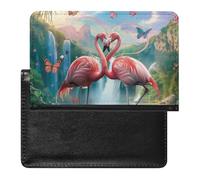 XJLAPWS Passport Cover Case Tropical Pink Flamingos Waterfall Butterfly Pu Leather Passport Holder Cover with Card Slot