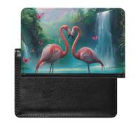 XJLAPWS Passport Cover Case Tropical Pink Flamingos Waterfall Butterfly Pu Leather Passport Holder Cover with Card Slot