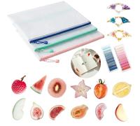 XJlSGXUSG 20Pcs Reading Kit - 3pcs A4 Mesh Zipper Pouches, 3 Resin Dried Flower Book Page Holders, 12 Fruit Bookmarks & 2 Sticky Note Sets - Cute School Office Supplies & Book Lover Gift