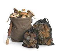 XJlSGXUSG Mushroom Foraging Bag Kit - 4pc Set Includes Collapsible Canvas Belt Pouch, Boar Bristle Brush & 2 Mesh Harvest Bags - Heavy Duty Bushcraft Gear & Morel Hunting Gift for Hikers