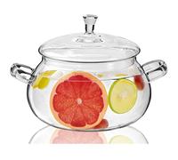 XJLVSV 2450ML/83oz Glass Clear Saucepan with Lid,Best Handmade Easy Clean Heat Resistant Glass Cooking Pot for Noodles, Soup, Cereals, Fruits