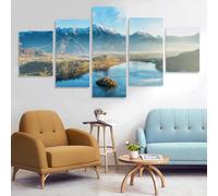XJmoney 5 Pcs Canvas Mural Wall Art Bled-slovenia-lake Wall Decor Modern Artwork Painting For Home Office Living Room Bedroom Children'S Room Gallery 40Wx22H