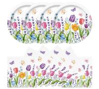 Xjoviative 40Pcs Floral Plates and Napkins Party Supplies, Disposable Tulips Plates Napkins Tableware Set for Picnic Wedding Baby Shower Bridal Shower Birthday Tea Party Decorations (Tulip)