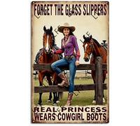 XJPXFQ Funny Retro Tin Sign Forget The Glass Slippers Real Princess Wears Cowgirl Boots Poster Metal Poster Plaques Home Decoration Canvas Painting Poster 12X8Inch