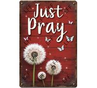 XJPXFQ Funny Retro Tin Sign Just Pray Dandelion Garden Flag Metal Poster Plaques Home Decoration Canvas Painting Poster 12X8Inch