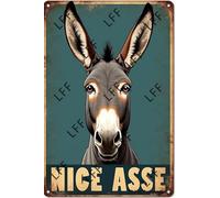 XJPXFQ Vintage Metal Tin Sign A Black And White Drawing Of A Donkey S Face Wall Art Poster Novelty Sign 8X12 Inch