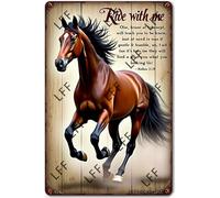 XJPXFQ Vintage Metal Tin Sign A Brown Horse With A Quote On It That Says Ride With Me And I Ll Teach You What You Need Wall Art Poster Novelty Sign 8X12 Inch