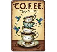 XJPXFQ Vintage Tin Sign - A Stack Of Coffee Cups With The Words C O F E E On Them - Wall Art For Home Or Office Decore Poster For Spiritual - Metal Plaque 8 Inch X 12 Inch