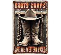 XJPXFQ Vintage Tin Sign - Boots Chaps And Cowboy Hats Are The Western Breed - Wall Art For Home Or Office Decore Poster For Spiritual - Metal Plaque 8 Inch X 12 Inch