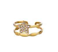 XJPXGIND Anillos de estrella de circón de doble capa para las mujeres Anillo de boda ajustable de color dorado Estética Joyería impermeable Regalos de moda